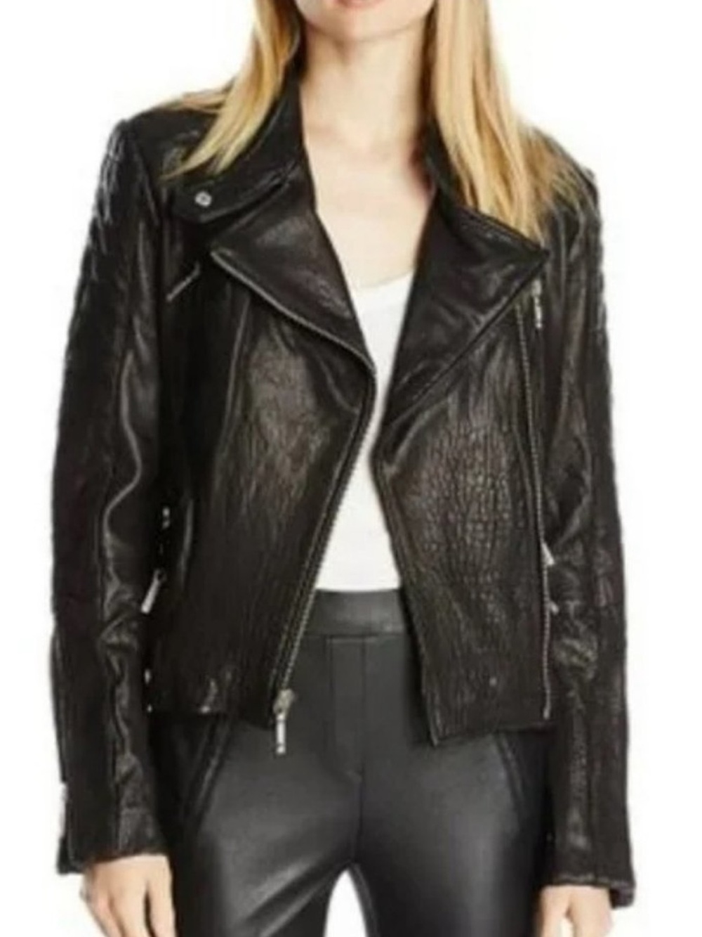 BCBGMAXAZRIA Maddy Genuine Leather Moto Jacket in Black. Women’s Medium